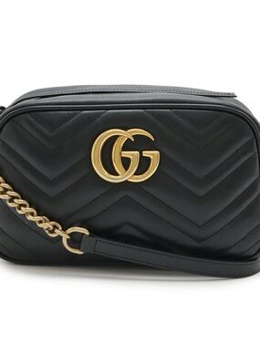 Gucci Black Quilted Leather Crossbody with Gold GG